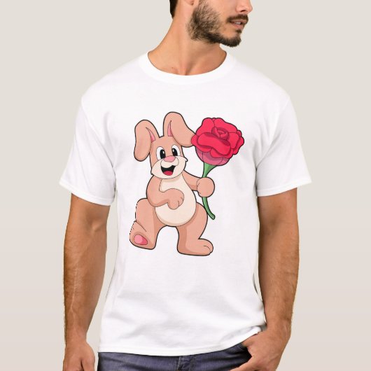 Kaninchen mit rote Rose T-Shirt (Vorderseite)