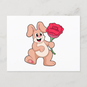 Kaninchen mit roter Rose Postkarte