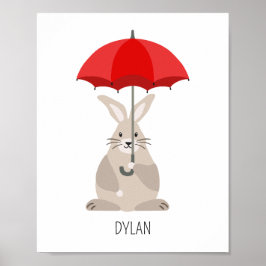 Kaninchen mit Schirm individuelle Name Kinderzimme Poster