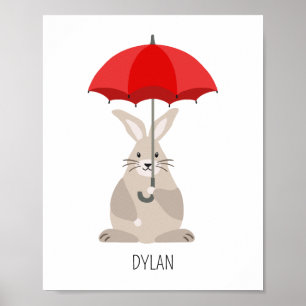 Kaninchen mit Schirm individuelle Name Kinderzimme Poster