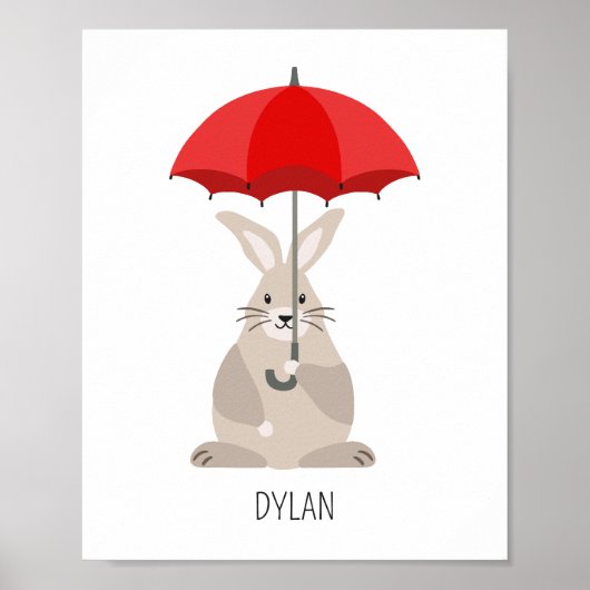 Kaninchen mit Schirm individuelle Name Kinderzimme Poster (Vorne)