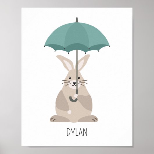 Kaninchen mit Schirm individuelle Name Kinderzimme Poster (Vorne)