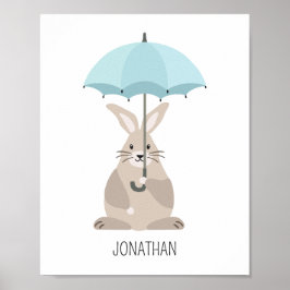 Kaninchen mit Schirm individuelle Name Kinderzimme Poster
