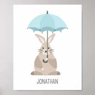 Kaninchen mit Schirm individuelle Name Kinderzimme Poster