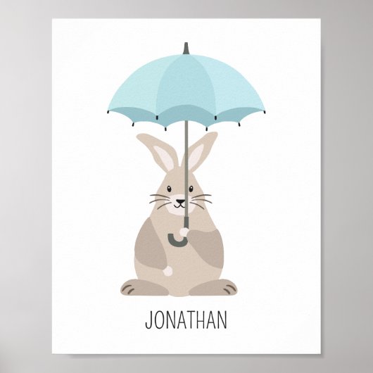 Kaninchen mit Schirm individuelle Name Kinderzimme Poster (Vorne)