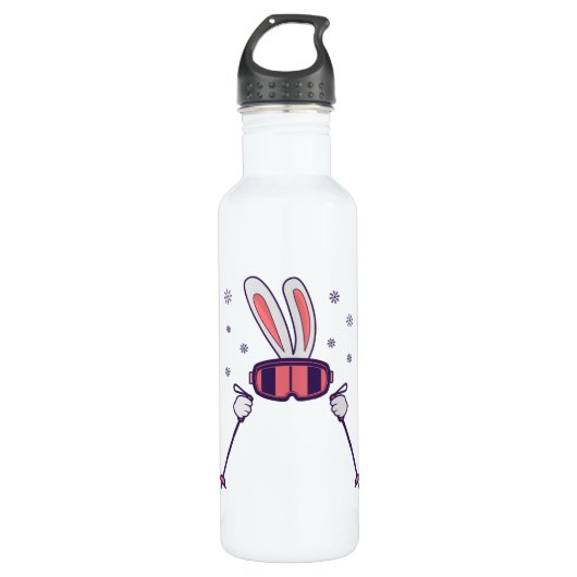 Kaninchen mit Skistöcken und Skibrille Edelstahlflasche (Vorderseite)