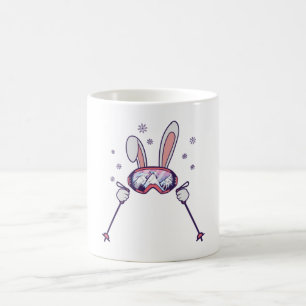 Kaninchen mit Skistöcken und Skibrille Kaffeetasse