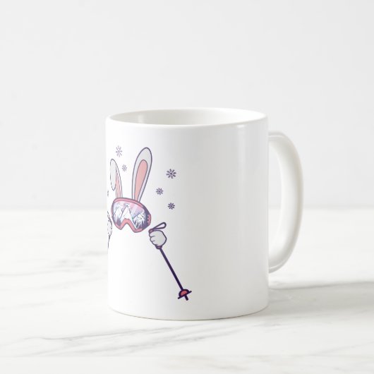 Kaninchen mit Skistöcken und Skibrille Kaffeetasse (VorderseiteRechts)