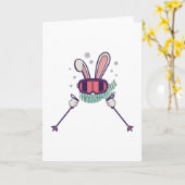 Kaninchen mit Skistöcken und Skibrille Karte (Gelbe Blume)