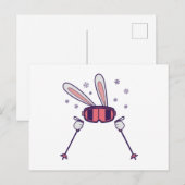 Kaninchen mit Skistöcken und Skibrille Postkarte (Vorne/Hinten)