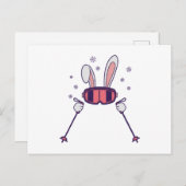 Kaninchen mit Skistöcken und Skibrille Postkarte (Vorne/Hinten)