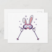 Kaninchen mit Skistöcken und Skibrille Postkarte (Vorne/Hinten)