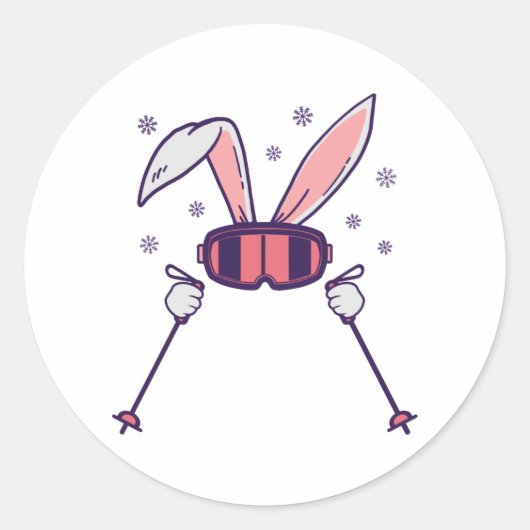 Kaninchen mit Skistöcken und Skibrille Runder Aufkleber (Vorderseite)