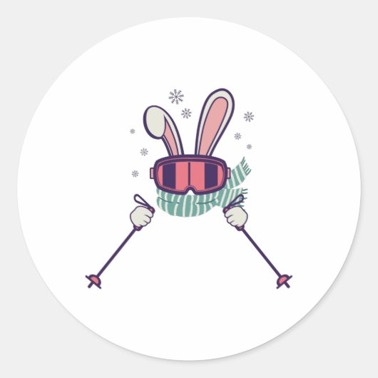 Kaninchen mit Skistöcken und Skibrille Runder Aufkleber (Vorderseite)