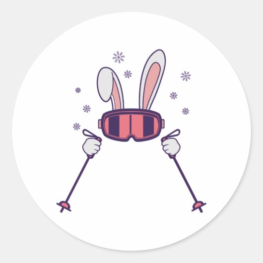 Kaninchen mit Skistöcken und Skibrille Runder Aufkleber (Vorderseite)