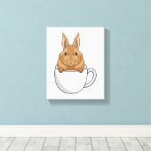 Kaninchen mit Tasse Kaffee Leinwanddruck (Insitu (Holzboden))