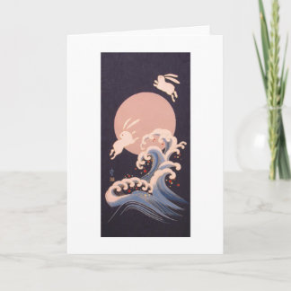 Kaninchen mit Vollmond und Wellen Karte
