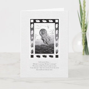 Kaninchen mit Wasser "Der Winter kommt!" geflochte Feiertagskarte