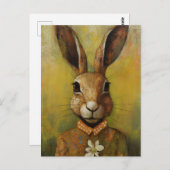 Kaninchen mit weißer Blume Postkarte (Vorne/Hinten)