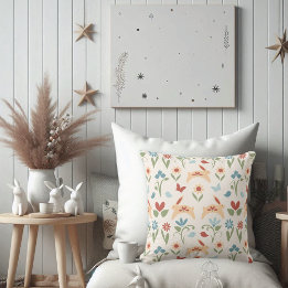 Kaninchen mit Wildblumen Folk Art Kissen