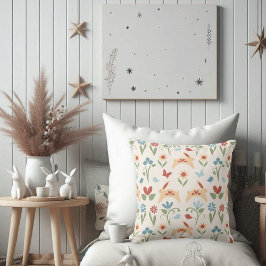 Kaninchen mit Wildblumen Folk Art Kissen