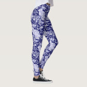 Kaninchen Muster Dunkelblau Weißer Vogel Blütenein Leggings (Rechts)