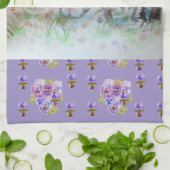 Kaninchen Niedlich Lavendel Wasserfarbe Blumenzwie Geschirrtuch (Gefaltet)