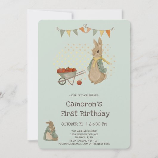 Kaninchen Peter Herbst Kindergeburtstag Einladung (Vorderseite)
