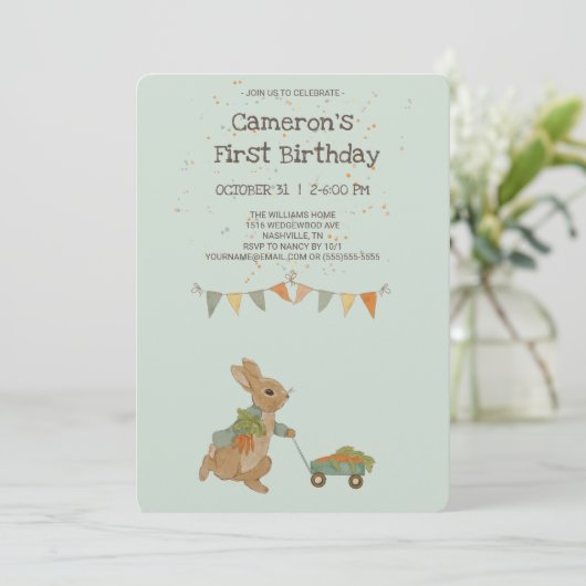 Kaninchen Peter Herbst Kindergeburtstag Einladung (Stehend Vorderseite)