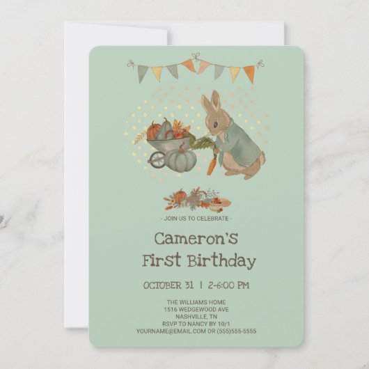 Kaninchen Peter Herbst Kindergeburtstag Einladung (Vorderseite)