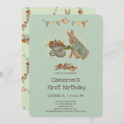 Kaninchen Peter Herbst Kindergeburtstag Einladung (Vorne/Hinten)