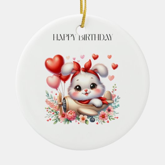 Kaninchen-Pilot-Geburtstag Keramik Ornament (Vorne)
