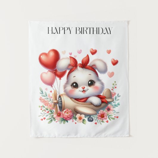 Kaninchen-Pilot-Geburtstag Wandteppich (Vorderseite)