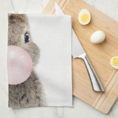 Kaninchen Pink Blubble Kaugummi Geschirrtuch (Viertel Falte)