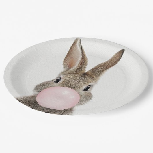 Kaninchen Pink Blubble Kaugummi Pappteller (Schrägansicht)