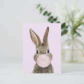 Kaninchen Pink Blubble Kaugummi Postkarte (Stehend Vorderseite)