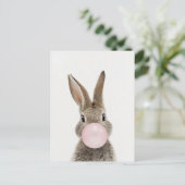 Kaninchen Pink Blubble Kaugummi Postkarte (Stehend Vorderseite)