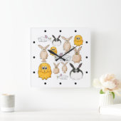 Kaninchen. Quadratische Wanduhr (Zuhause)