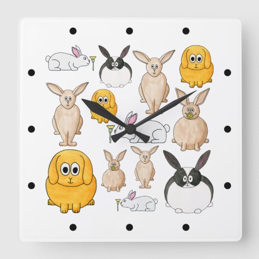 Kaninchen. Quadratische Wanduhr (Vorderseite)