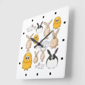 Kaninchen. Quadratische Wanduhr (Winkel)