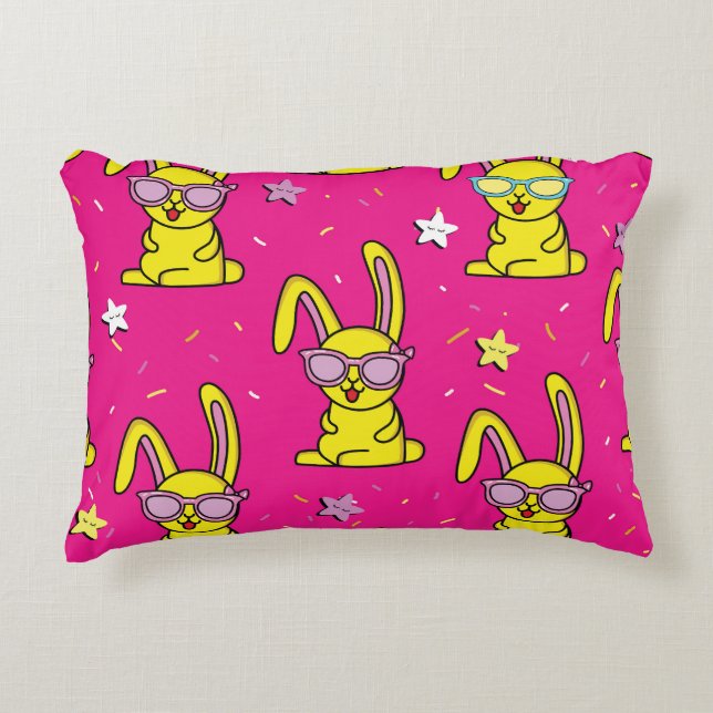 Kaninchen-Rave: Kids' Pattern Delight Dekokissen (Vorderseite)