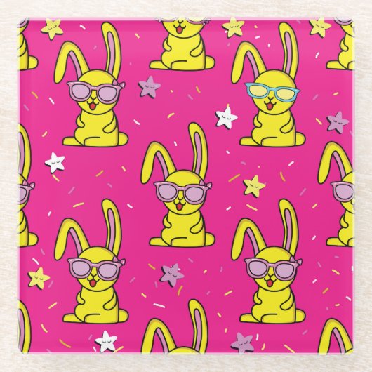 Kaninchen-Rave: Kids' Pattern Delight Glasuntersetzer (Vorderseite)