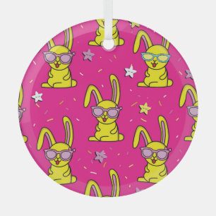Kaninchen-Rave: Kids' Pattern Delight Ornament Aus Glas