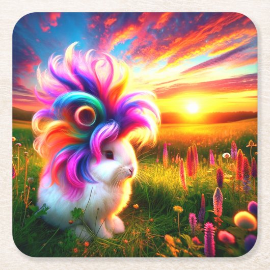 Kaninchen Rechteckiger Pappuntersetzer (Vorderseite)