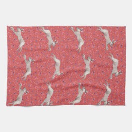 Kaninchen Red Floral Kittuch Geschirrtuch