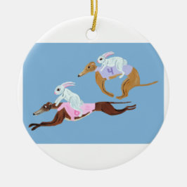 Kaninchen reiten auf Windhunden Keramik Ornament