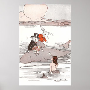 Kaninchen Reiten Whale Meet Mermaid Poster