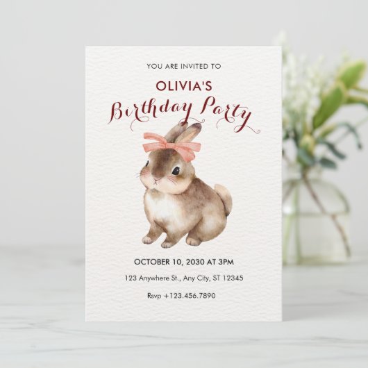 Kaninchen-Rosa-Buggeburt Einladung (Stehend Vorderseite)