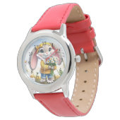 Kaninchen rosa Ohren weiße Gänseblümchen Armbanduhr (Schrägansicht)