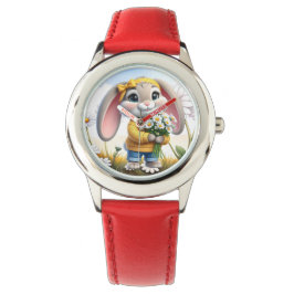 Kaninchen rosa Ohren weiße Gänseblümchen Armbanduhr